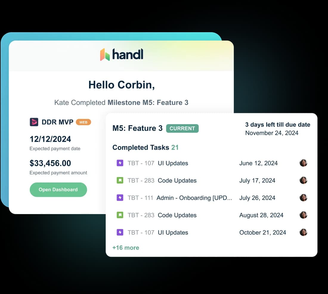 Handl screenshot — Keep clients informed.