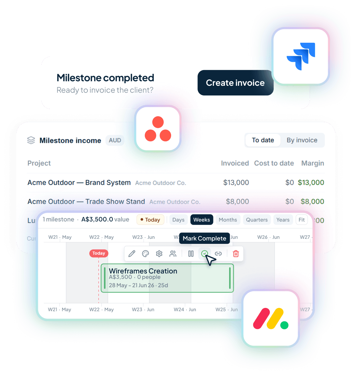 Handl screenshot — Link milestones to your work.