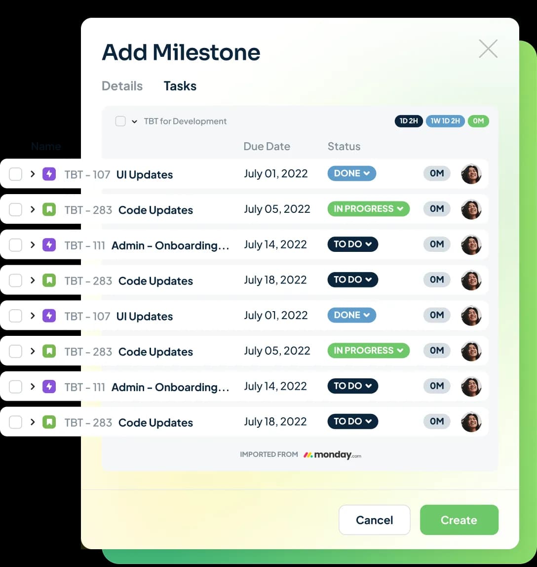 Handl screenshot — Link milestones to your work.