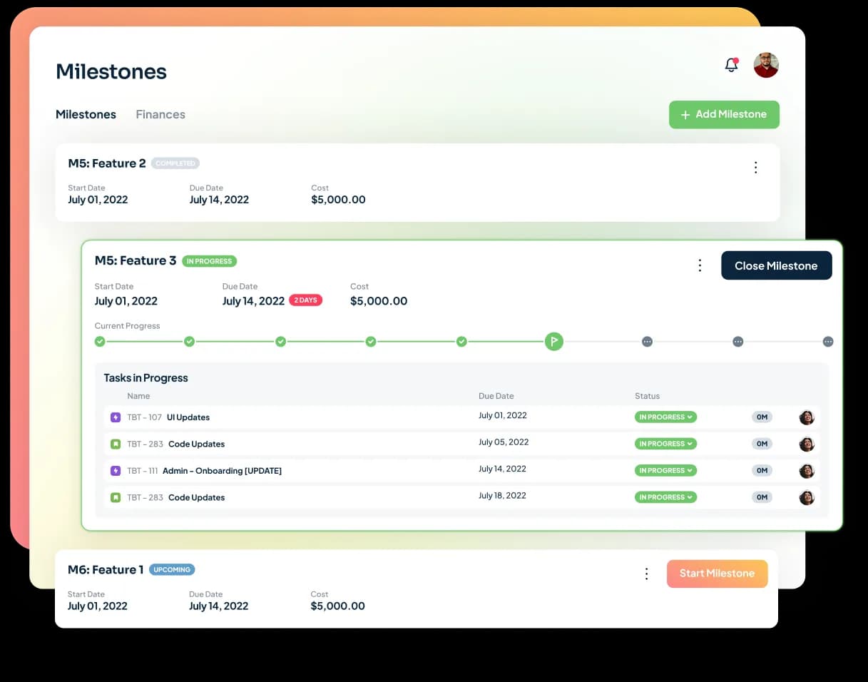 Handl screenshot — Simplified project milestones.