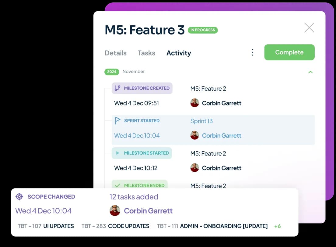 Handl screenshot — Track scope creep.