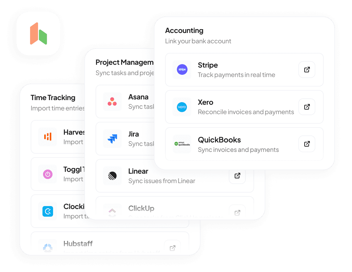 Handl connecting to time-tracking, project-management and accounting tools.