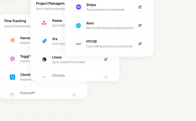 Handl connecting to time-tracking, project-management and accounting tools.