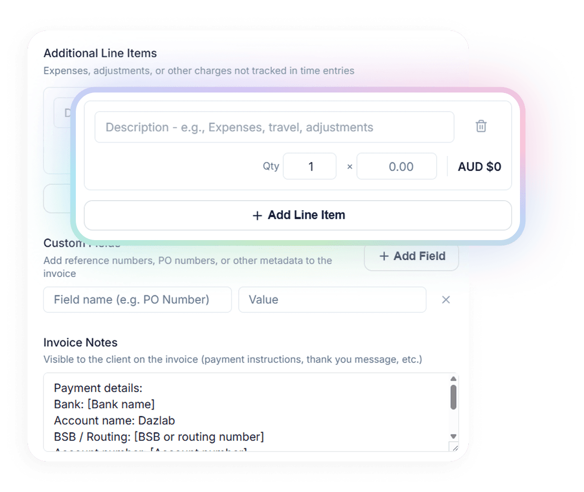Handl invoice editor — adding an add-on as a clean line item