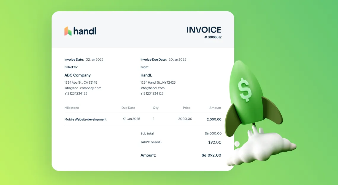 Handl screenshot — Invoices go out when work is done — not when you remember